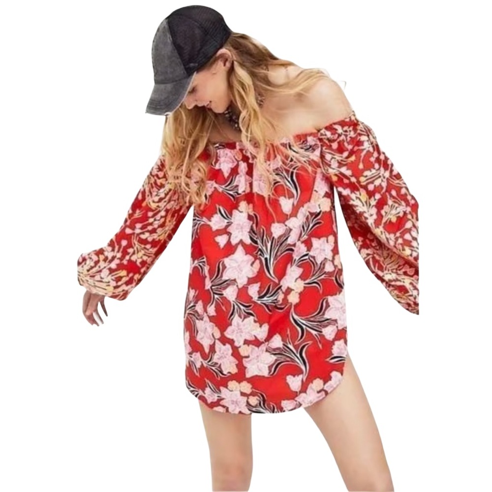 Free People Sz Medium Gardenia Floral Off The Shoulder Tunic Dress MSRP: $128